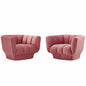 Entertain Vertical Channel Tufted Performance Velvet Armchair Set of 2, Velvet, Pink, 19172