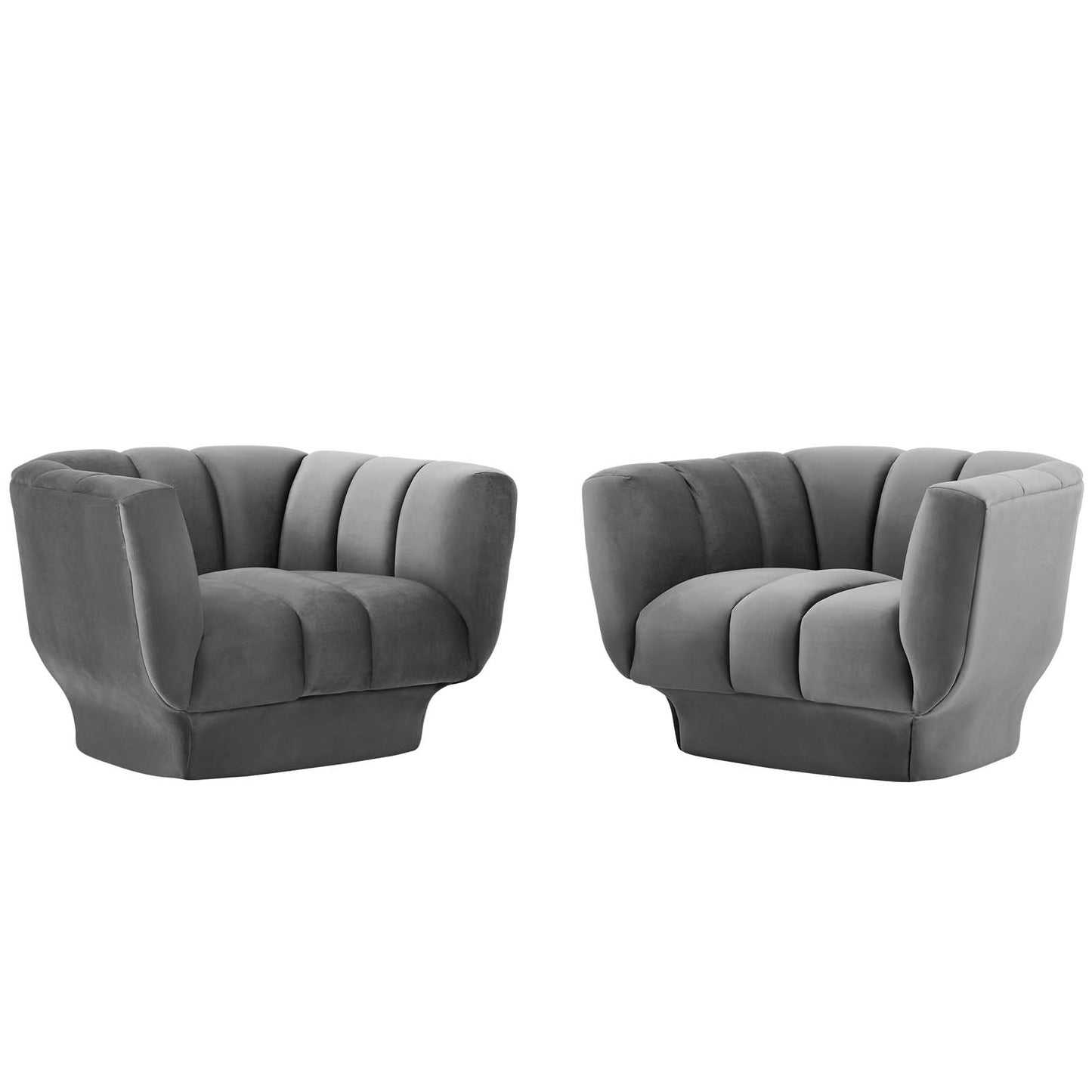 Entertain Vertical Channel Tufted Performance Velvet Armchair Set of 2, Velvet, Grey Gray, 19174