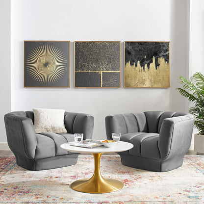 Entertain Vertical Channel Tufted Performance Velvet Armchair Set of 2, Velvet, Grey Gray, 19174