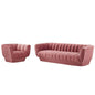 Entertain Vertical Channel Tufted Performance Velvet Sofa and Armchair Set, Velvet, Pink, 19176