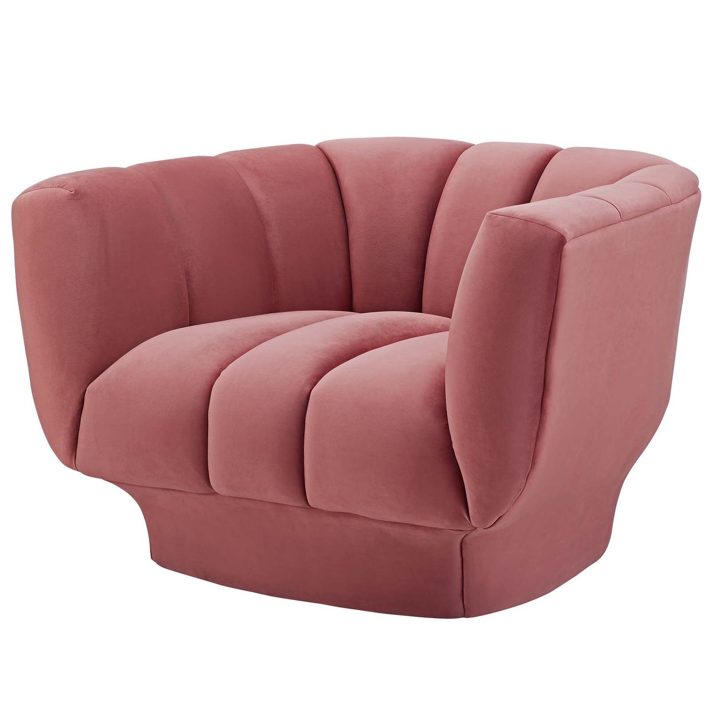 Entertain Vertical Channel Tufted Performance Velvet Sofa and Armchair Set, Velvet, Pink, 19176
