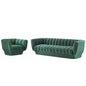 Entertain Vertical Channel Tufted Performance Velvet Sofa and Armchair Set, Velvet, Green, 19177