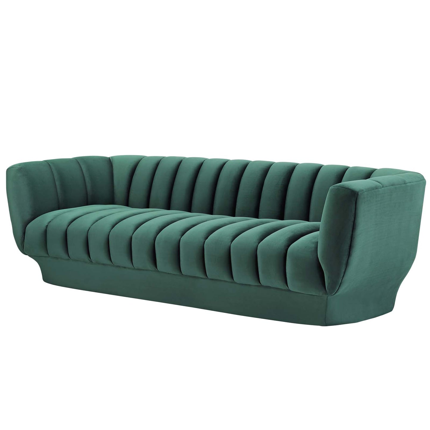 Entertain Vertical Channel Tufted Performance Velvet Sofa and Armchair Set, Velvet, Green, 19177