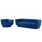 Entertain Vertical Channel Tufted Performance Velvet Sofa and Armchair Set, Velvet, Blue Navy, 19179