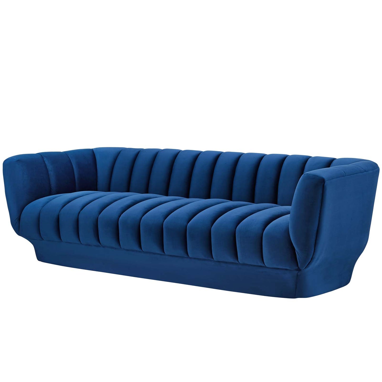 Entertain Vertical Channel Tufted Performance Velvet Sofa and Armchair Set, Velvet, Blue Navy, 19179