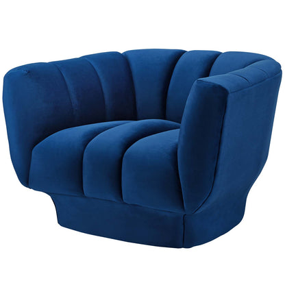 Entertain Vertical Channel Tufted Performance Velvet Sofa and Armchair Set, Velvet, Blue Navy, 19179