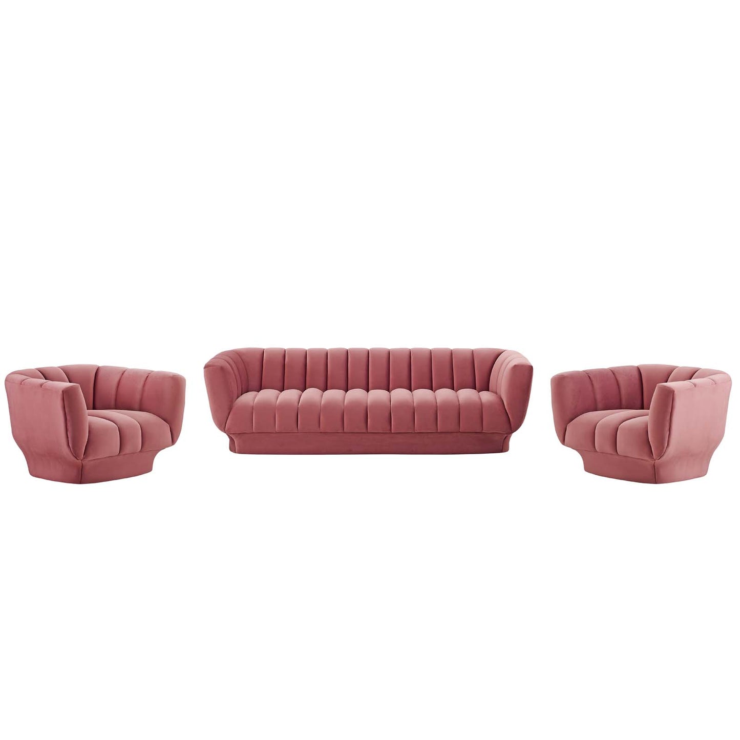 Entertain Vertical Channel Tufted Performance Velvet 3 Piece Set, Velvet, Pink, 19180