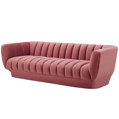 Entertain Vertical Channel Tufted Performance Velvet 3 Piece Set, Velvet, Pink, 19180