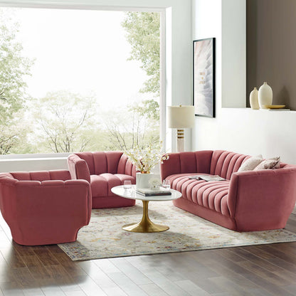 Entertain Vertical Channel Tufted Performance Velvet 3 Piece Set, Velvet, Pink, 19180
