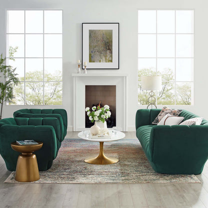 Entertain Vertical Channel Tufted Performance Velvet 3 Piece Set, Velvet, Green, 19181