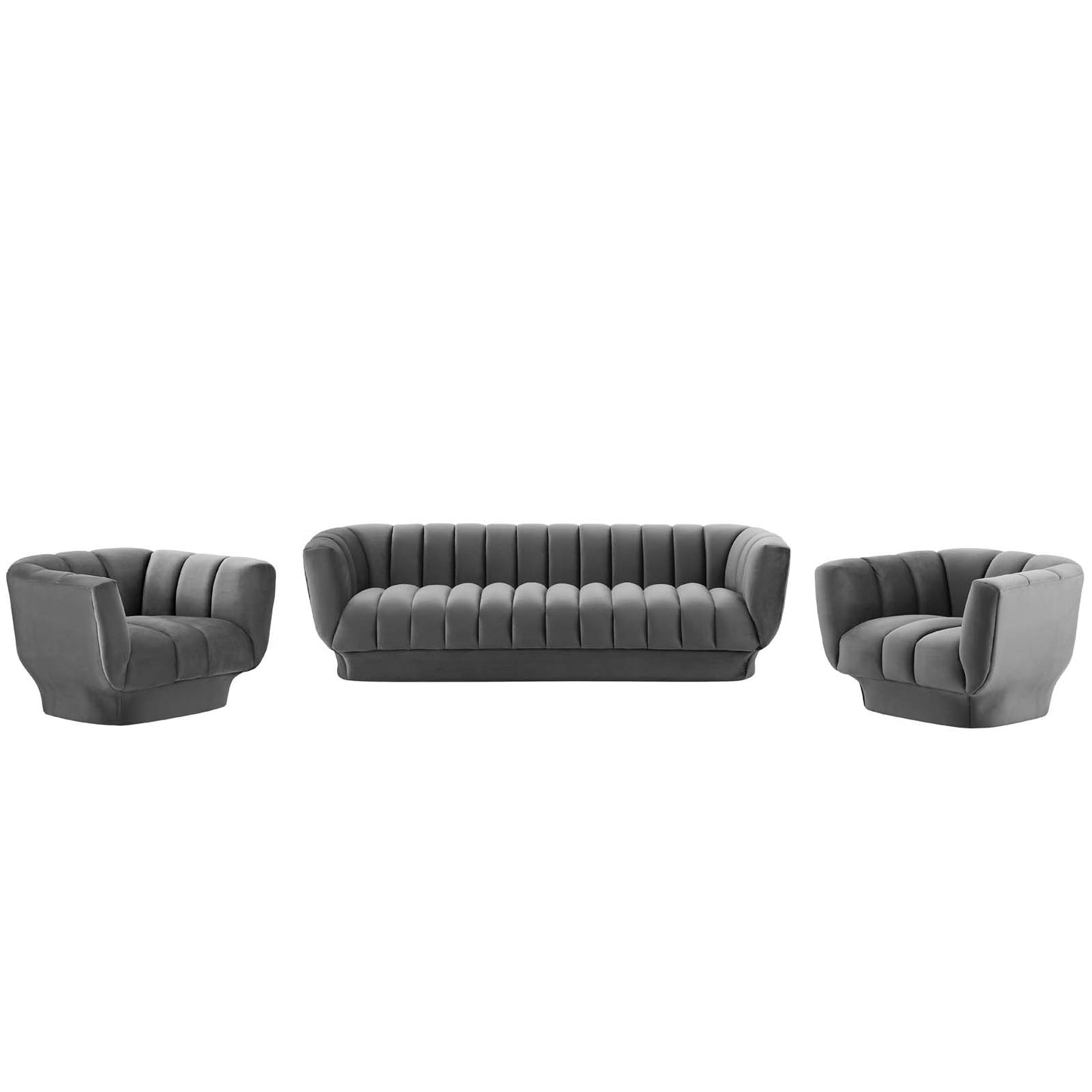 Entertain Vertical Channel Tufted Performance Velvet 3 Piece Set, Velvet, Grey Gray, 19182