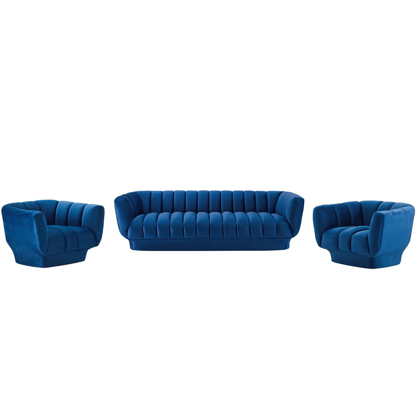 Entertain Vertical Channel Tufted Performance Velvet 3 Piece Set, Velvet, Blue Navy, 19183