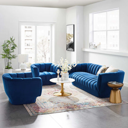 Entertain Vertical Channel Tufted Performance Velvet 3 Piece Set, Velvet, Blue Navy, 19183