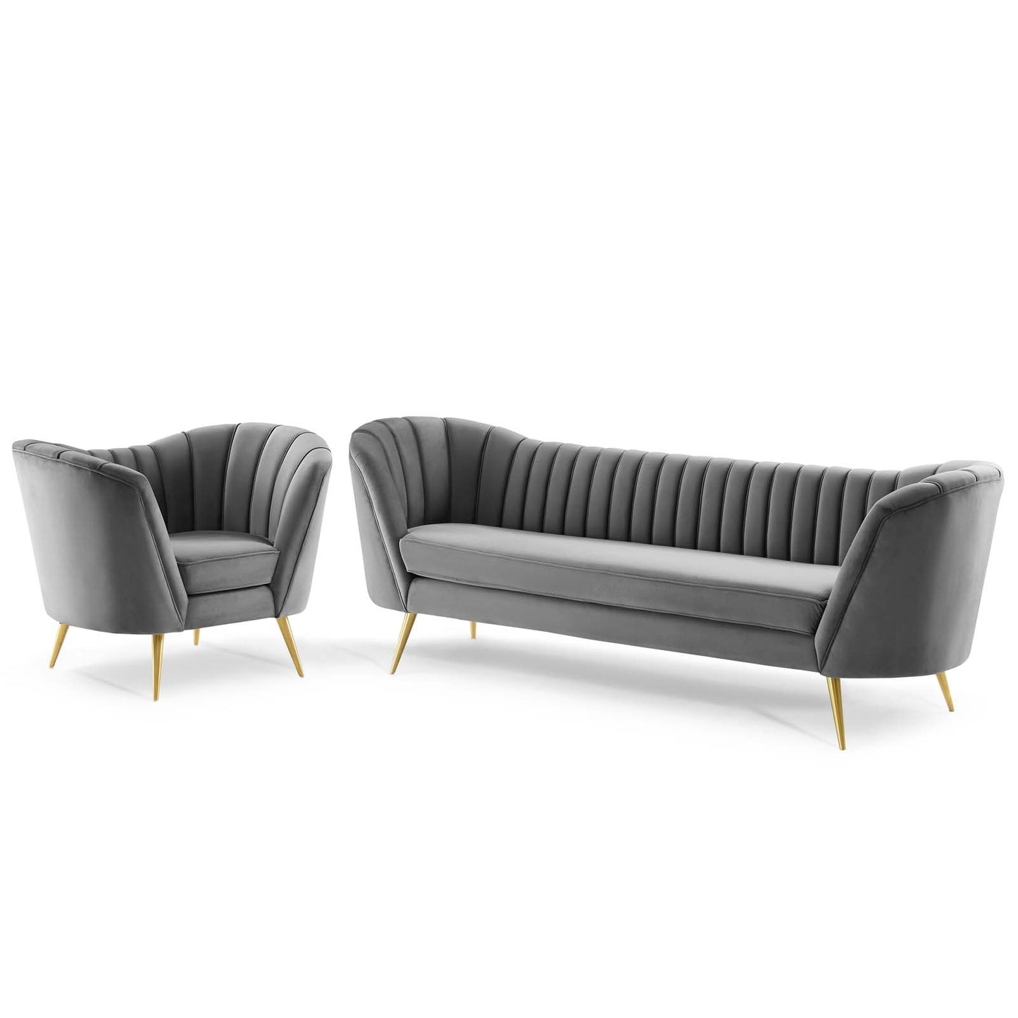 Opportunity Performance Velvet Sofa and Armchair Set, Velvet, Grey Gray, 19187