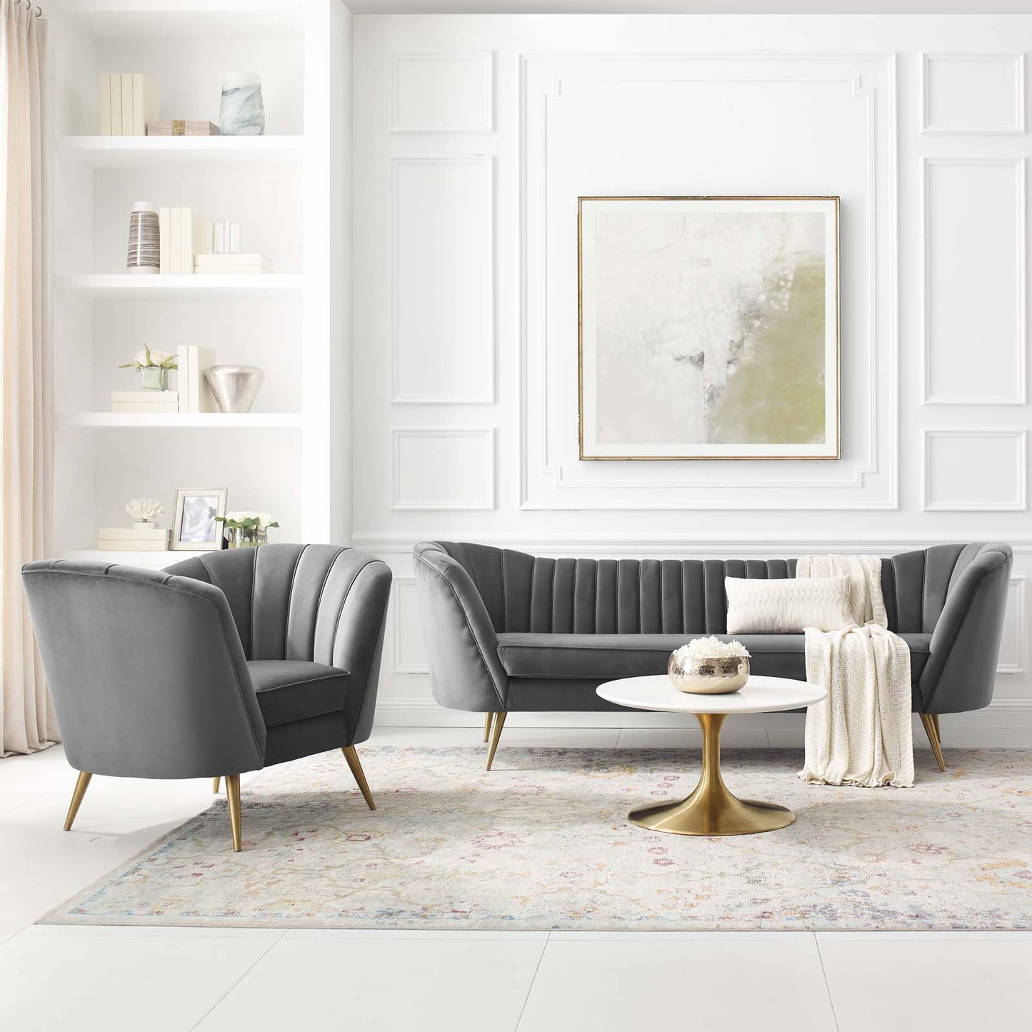 Opportunity Performance Velvet Sofa and Armchair Set, Velvet, Grey Gray, 19187