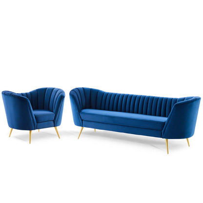 Opportunity Performance Velvet Sofa and Armchair Set, Velvet, Blue Navy, 19188
