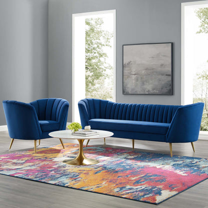 Opportunity Performance Velvet Sofa and Armchair Set, Velvet, Blue Navy, 19188