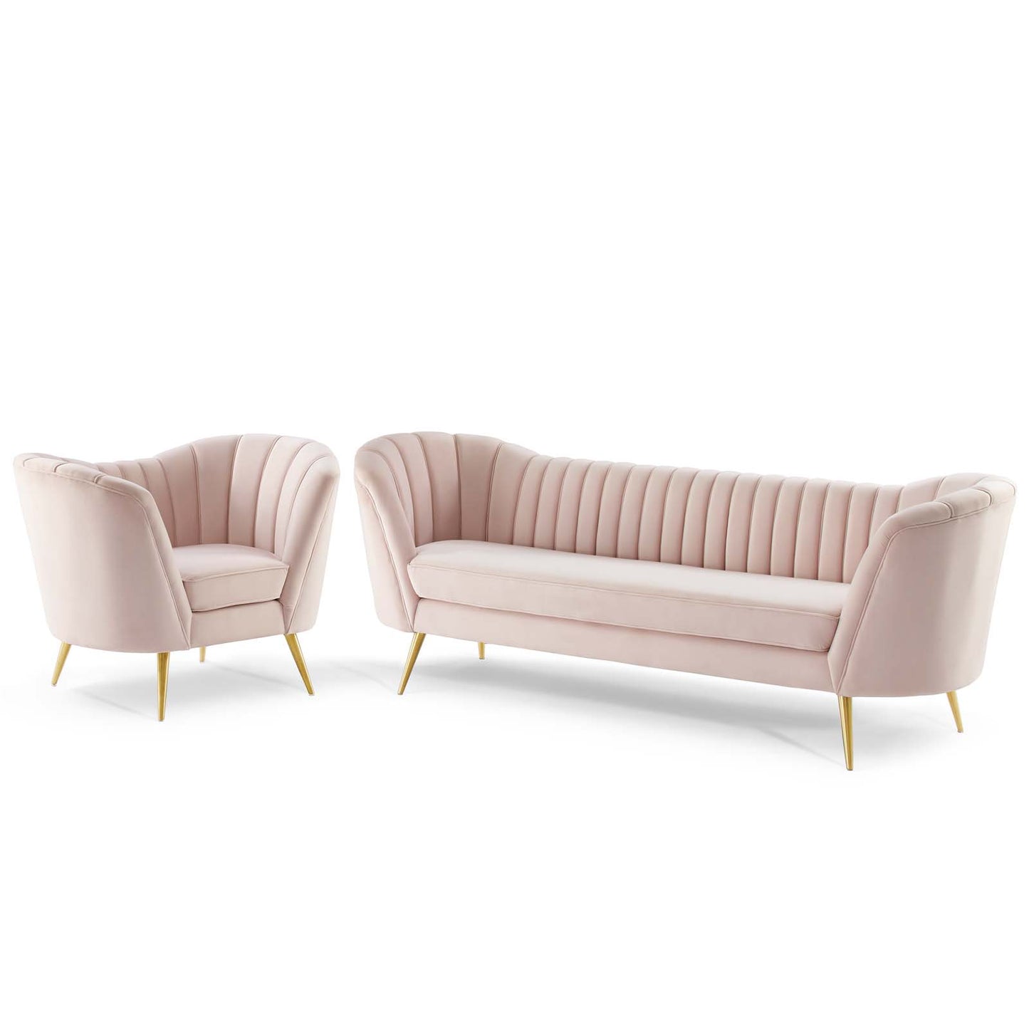 Opportunity Performance Velvet Sofa and Armchair Set, Velvet, Pink, 19189
