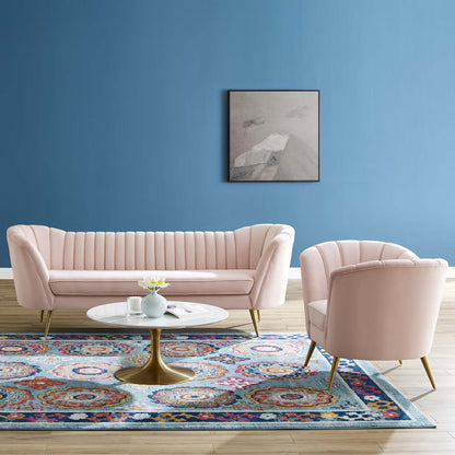 Opportunity Performance Velvet Sofa and Armchair Set, Velvet, Pink, 19189
