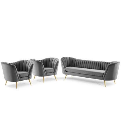 Opportunity 3 Piece Performance Velvet Set, Velvet, Grey Gray, 19190