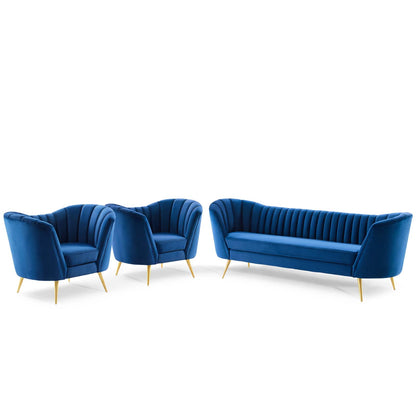 Opportunity 3 Piece Performance Velvet Set, Velvet, Blue Navy, 19191