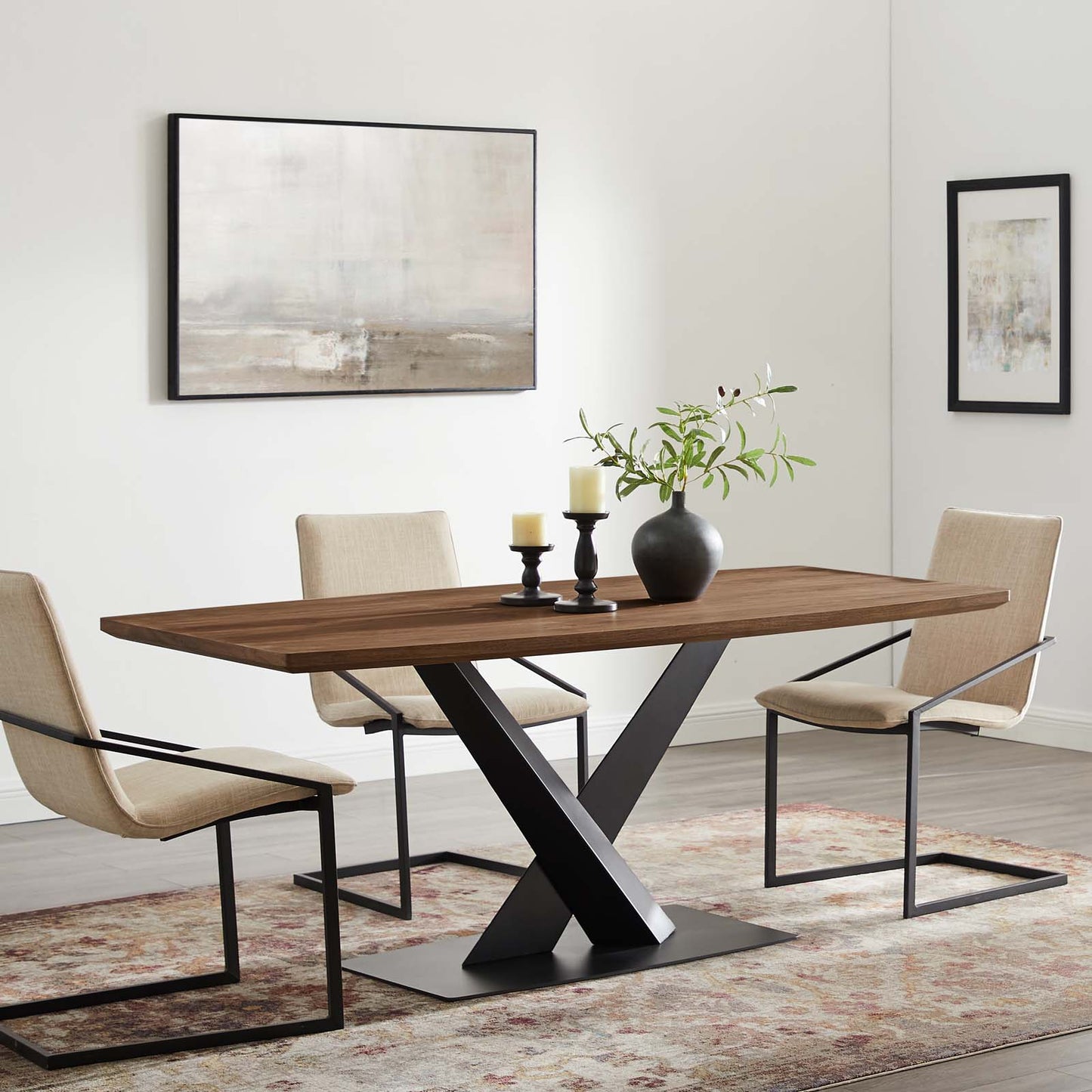 Gemini Dining Table, Wood, Metal Steel, Brown Walnut, 19193