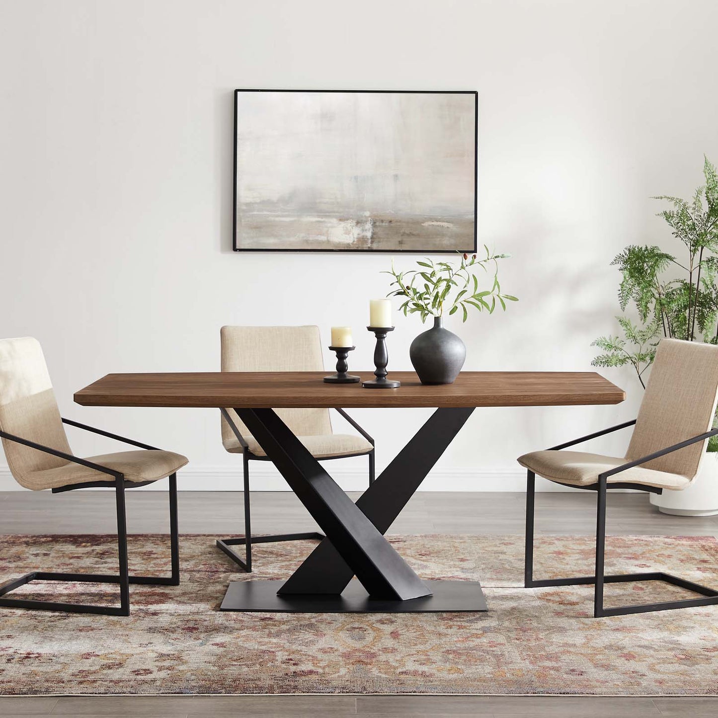 Gemini Dining Table, Wood, Metal Steel, Brown Walnut, 19193
