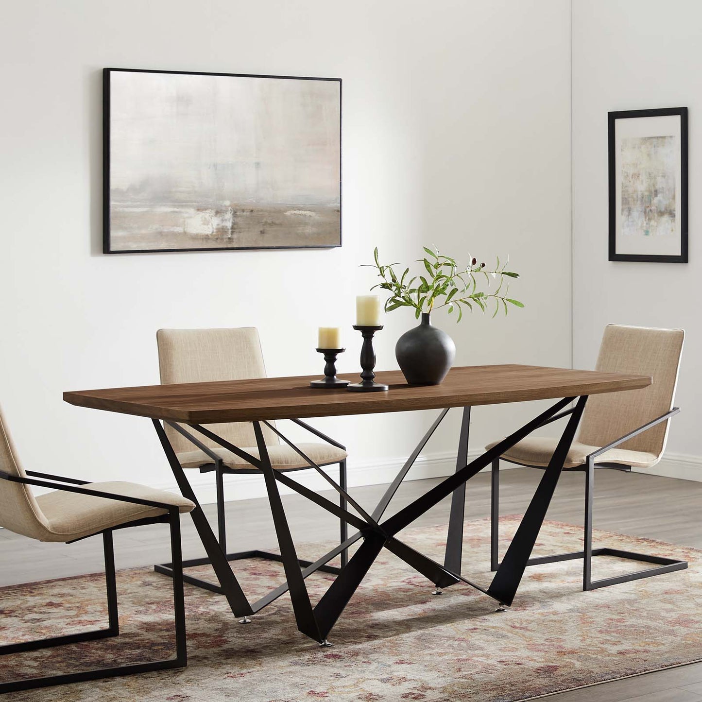 Parallax Dining Table, Wood, Metal Steel, Brown Walnut, 19195