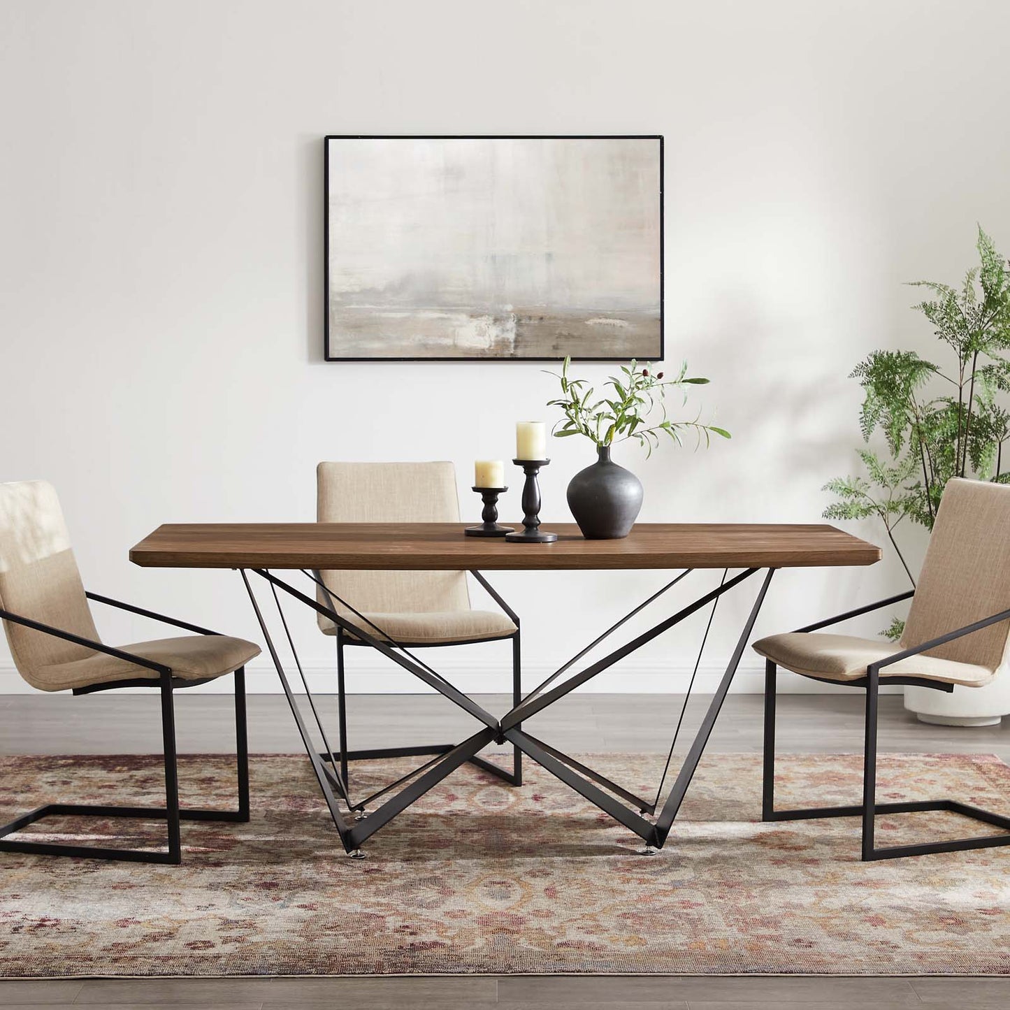Parallax Dining Table, Wood, Metal Steel, Brown Walnut, 19195