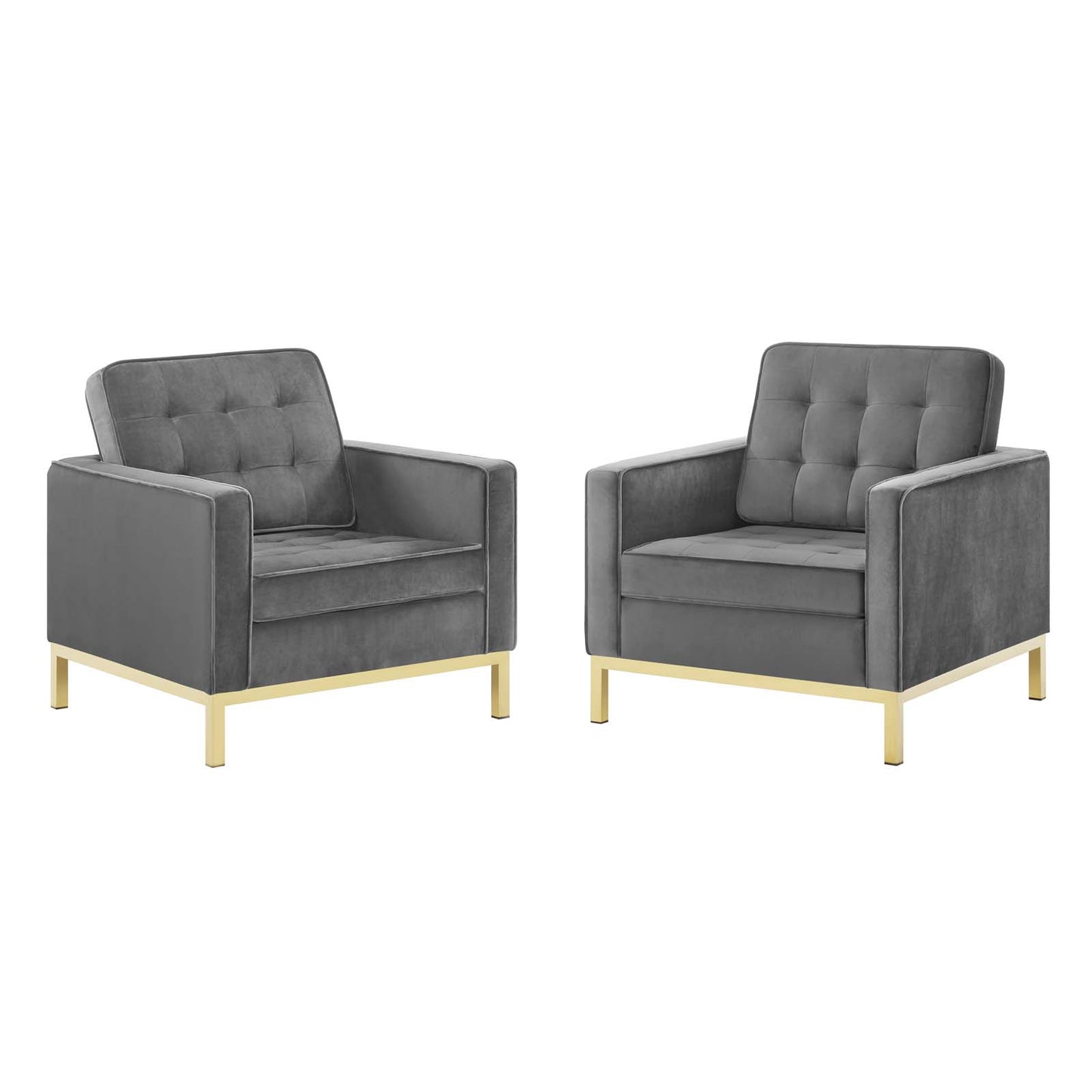 Loft Gold Stainless Steel Leg Performance Velvet Armchair Set of 2, Velvet, Steel, Gold Grey Gray, 19196
