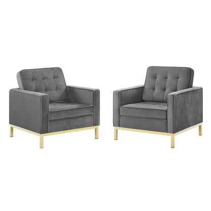 Loft Gold Stainless Steel Leg Performance Velvet Armchair Set of 2, Velvet, Steel, Gold Grey Gray, 19196