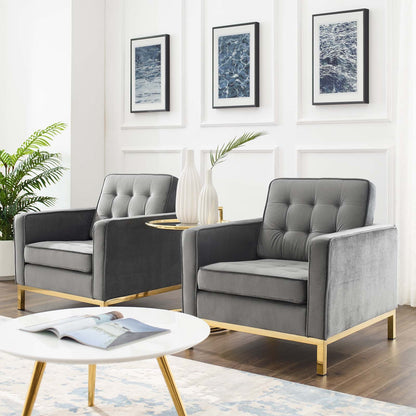 Loft Gold Stainless Steel Leg Performance Velvet Armchair Set of 2, Velvet, Steel, Gold Grey Gray, 19196