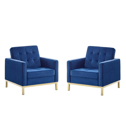 Loft Gold Stainless Steel Leg Performance Velvet Armchair Set of 2, Velvet, Steel, Gold Blue Navy, 19197