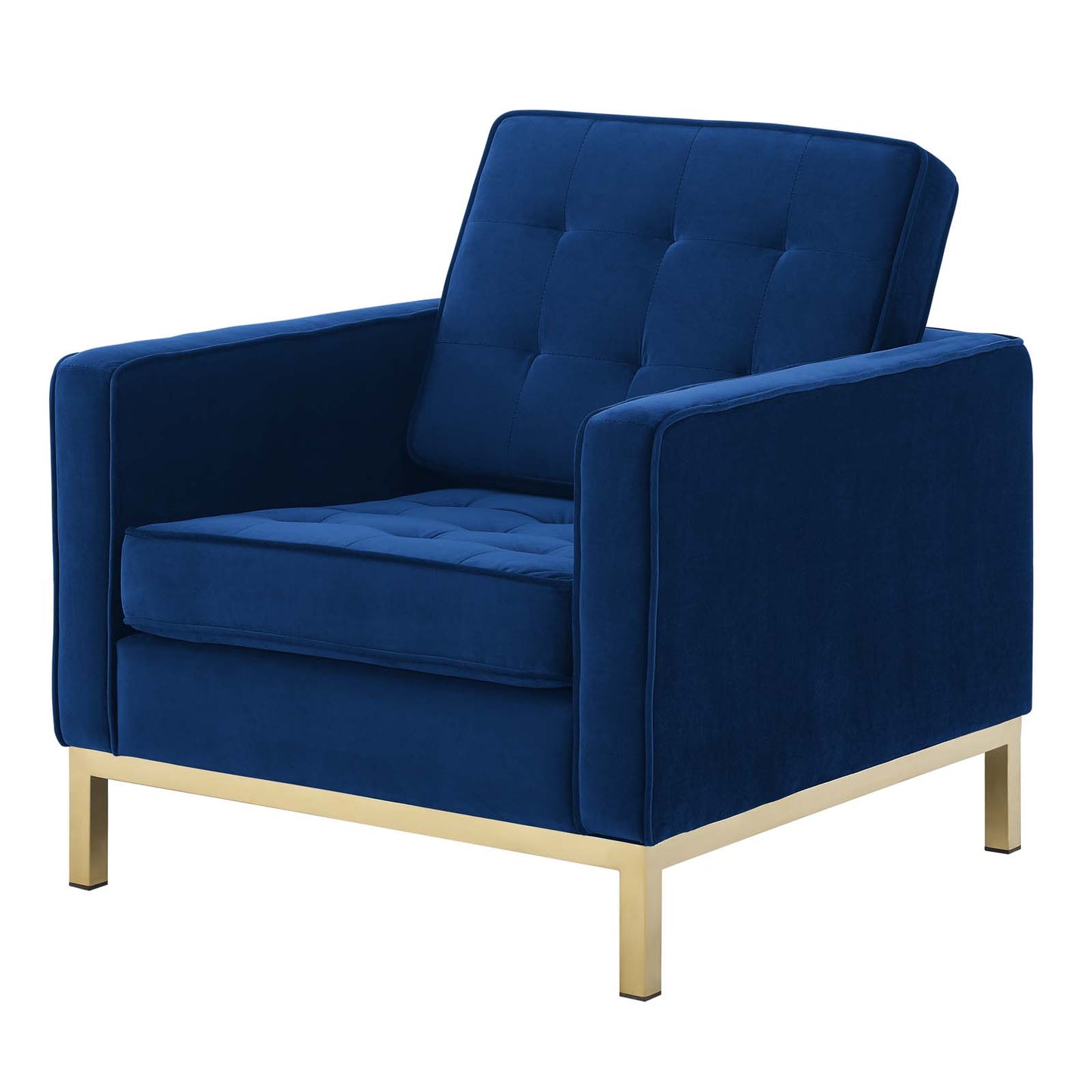 Loft Gold Stainless Steel Leg Performance Velvet Armchair Set of 2, Velvet, Steel, Gold Blue Navy, 19197
