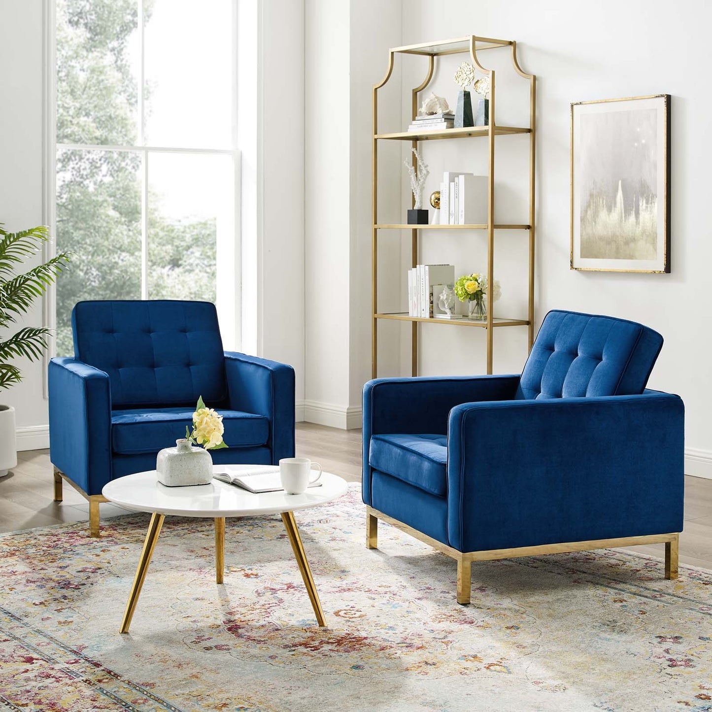 Loft Gold Stainless Steel Leg Performance Velvet Armchair Set of 2, Velvet, Steel, Gold Blue Navy, 19197