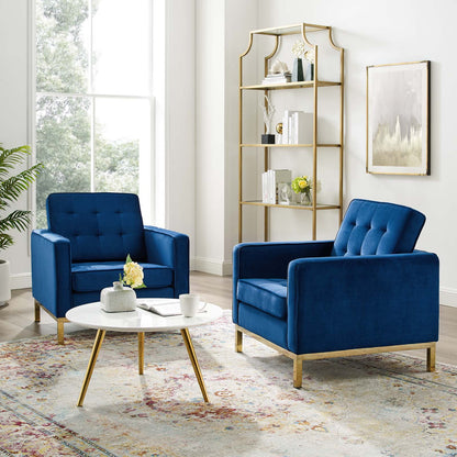 Loft Gold Stainless Steel Leg Performance Velvet Armchair Set of 2, Velvet, Steel, Gold Blue Navy, 19197