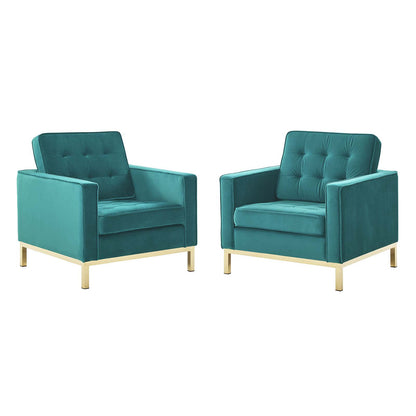 Loft Gold Stainless Steel Leg Performance Velvet Armchair Set of 2, Velvet, Steel, Gold Teal Blue, 19198
