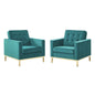 Loft Gold Stainless Steel Leg Performance Velvet Armchair Set of 2, Velvet, Steel, Gold Teal Blue, 19198