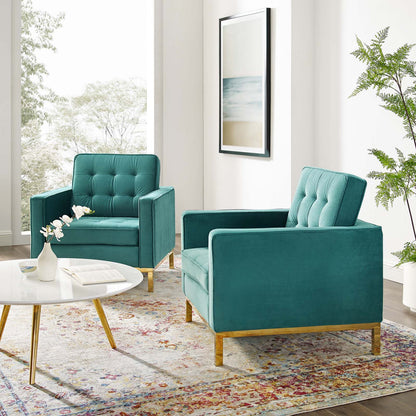 Loft Gold Stainless Steel Leg Performance Velvet Armchair Set of 2, Velvet, Steel, Gold Teal Blue, 19198