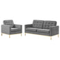 Loft Gold Stainless Steel Leg Performance Velvet Loveseat and Armchair Set, Velvet, Steel, Gold Grey Gray, 19199
