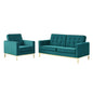 Loft Gold Stainless Steel Leg Performance Velvet Loveseat and Armchair Set, Velvet, Steel, Gold Teal Blue, 19201