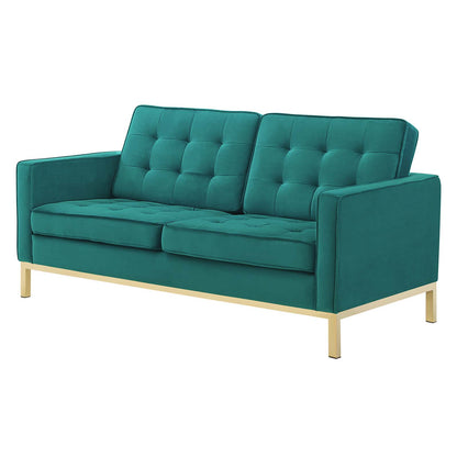 Loft Gold Stainless Steel Leg Performance Velvet Loveseat and Armchair Set, Velvet, Steel, Gold Teal Blue, 19201