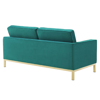 Loft Gold Stainless Steel Leg Performance Velvet Loveseat and Armchair Set, Velvet, Steel, Gold Teal Blue, 19201