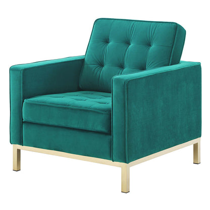 Loft Gold Stainless Steel Leg Performance Velvet Loveseat and Armchair Set, Velvet, Steel, Gold Teal Blue, 19201