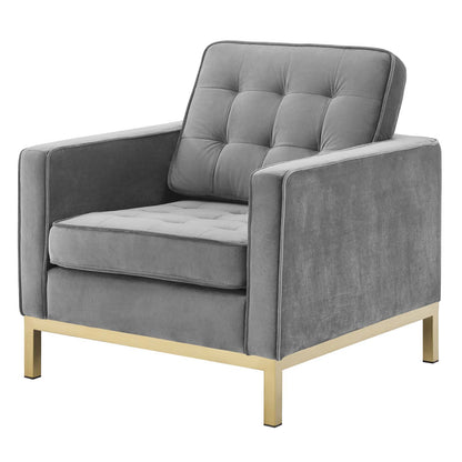 Loft Gold Stainless Steel Leg Performance Velvet 3 Piece Set, Velvet, Steel, Gold Grey Gray, 19202