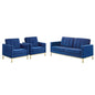 Loft Gold Stainless Steel Leg Performance Velvet 3 Piece Set, Velvet, Steel, Gold Blue Navy, 19203