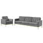 Loft Gold Stainless Steel Leg Performance Velvet Sofa and Armchair Set, Velvet, Steel, Gold Grey Gray, 19205
