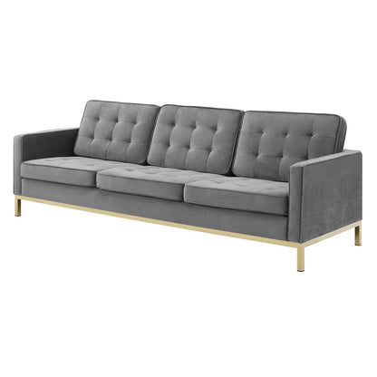Loft Gold Stainless Steel Leg Performance Velvet Sofa and Armchair Set, Velvet, Steel, Gold Grey Gray, 19205