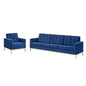 Loft Gold Stainless Steel Leg Performance Velvet Sofa and Armchair Set, Velvet, Steel, Gold Blue Navy, 19206