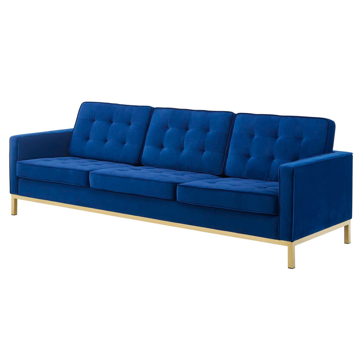 Loft Gold Stainless Steel Leg Performance Velvet Sofa and Armchair Set, Velvet, Steel, Gold Blue Navy, 19206